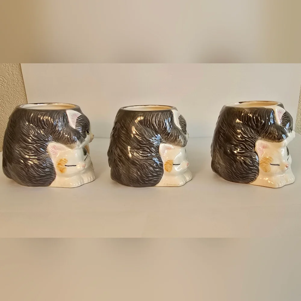 Vintage Hearth & Home Designs Cat Kittens Shaped Ceramic Mugs Set Of 3, 1988 - Picture 6 of 7
